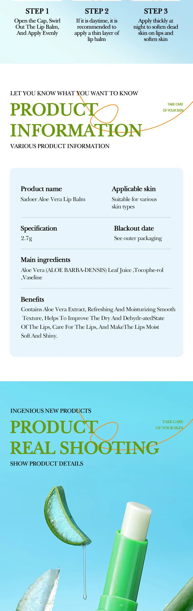 SADOER Aloe Lip Balm